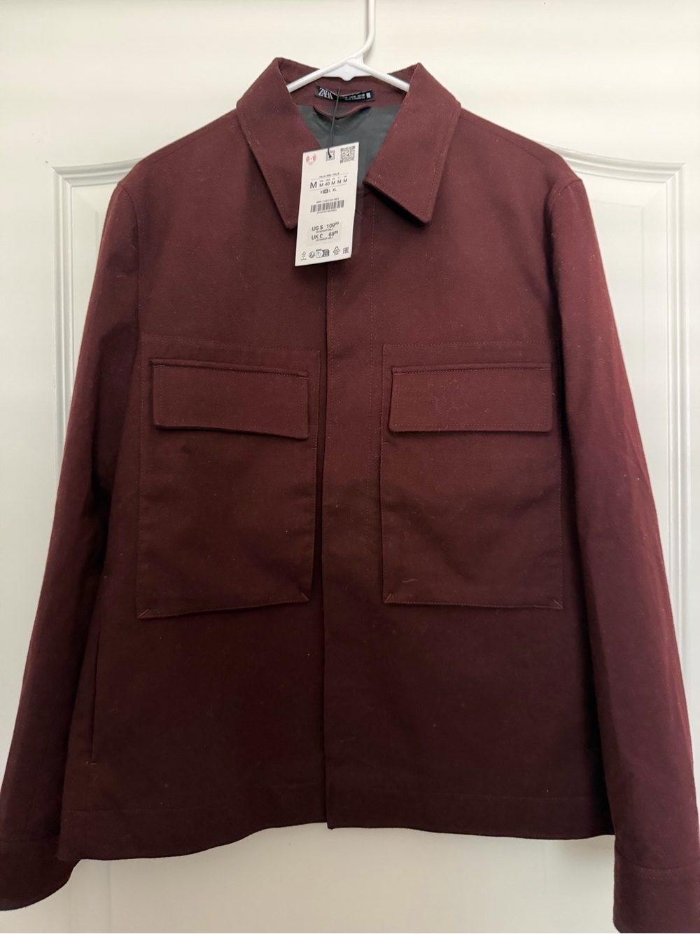 Zara Men's Burgundy Military Field Jacket size M NWT